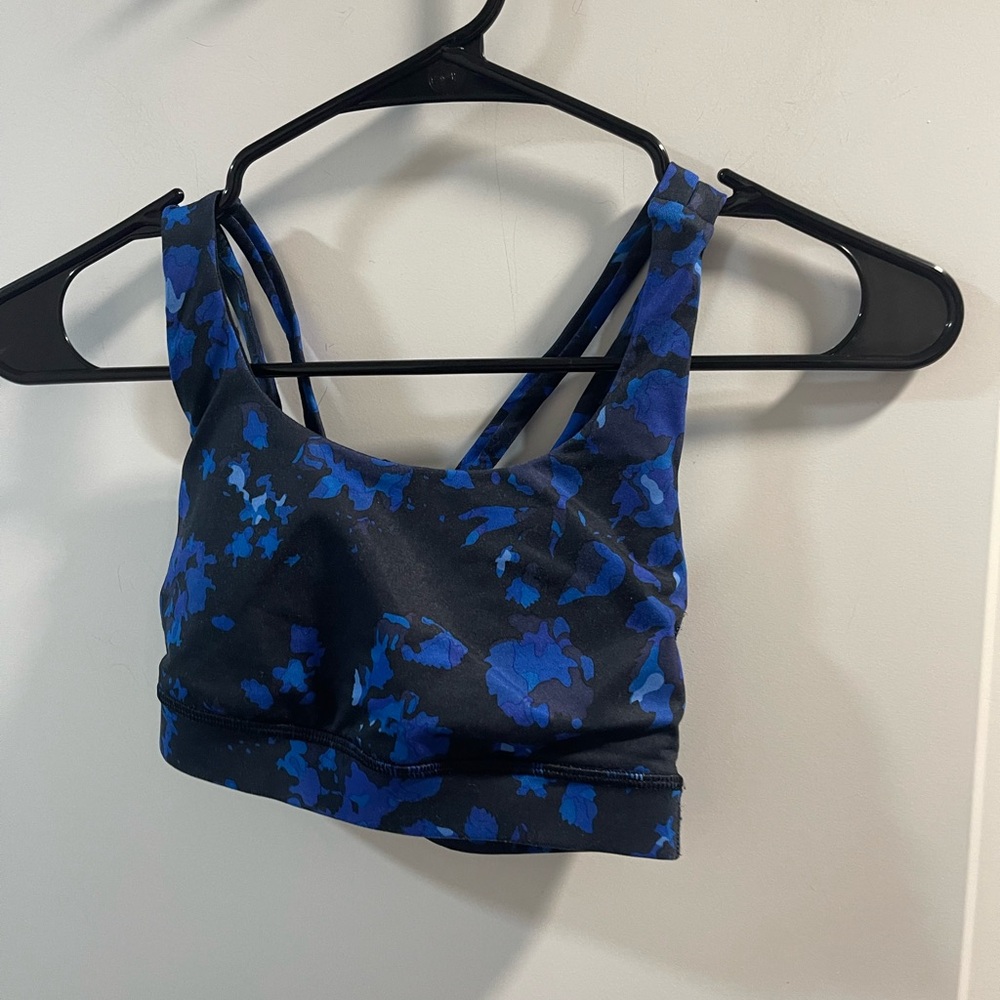 Lululemon Blue and Black Floral Sports Bra Size 2 Good Condition